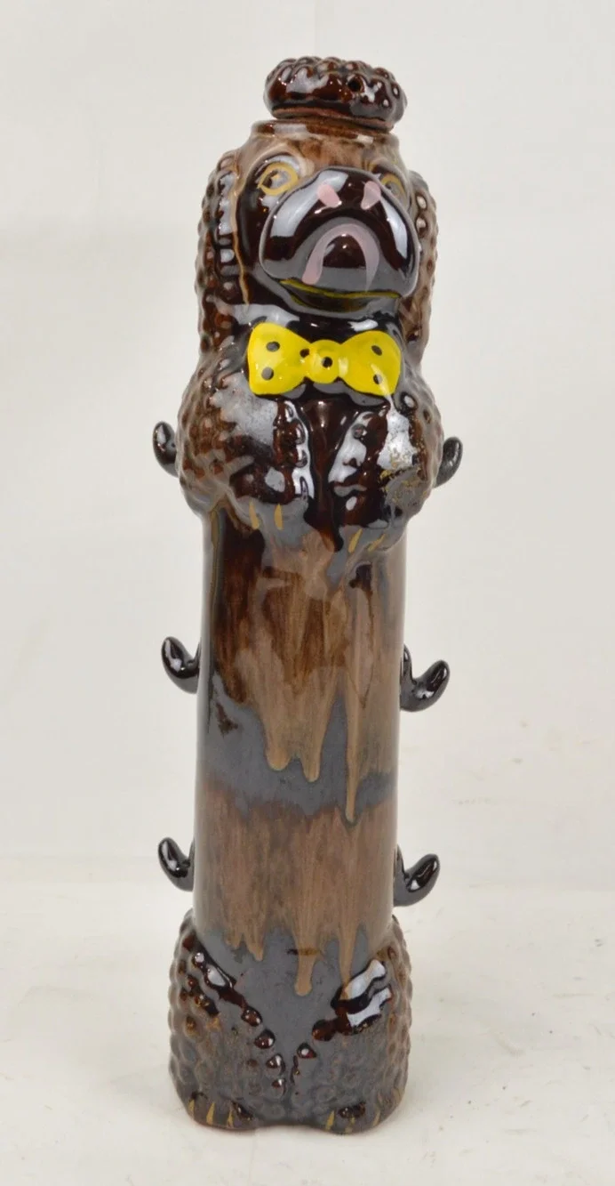Vintage Pacific Japan Ceramic Poodle Liquor Decanter Hand Painted Cork Stopper